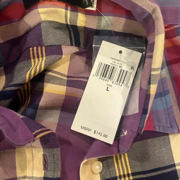 Lauren Ralph Lauren Plaid Leather Trim Point Collar Long Sleeve Shirt - Picture 6 of 6